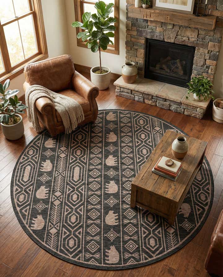 13' x 13' Easy-Clean Southwestern Indoor / Outdoor Round Rug