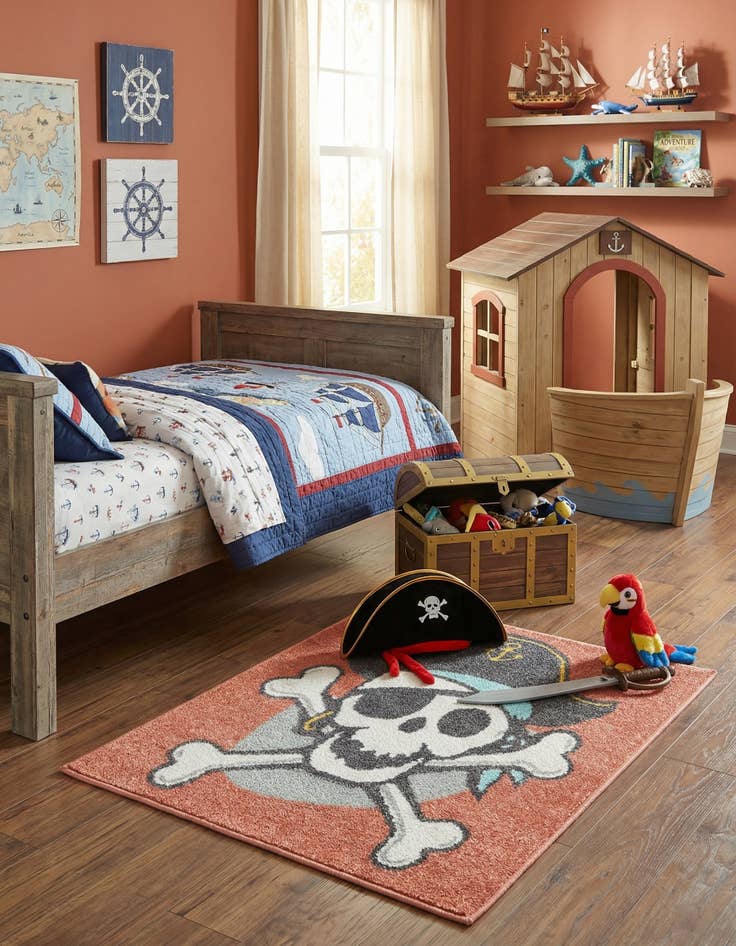 Detail image of 2' 2 x 2' 11 Pirate Whimsy Kids Rug