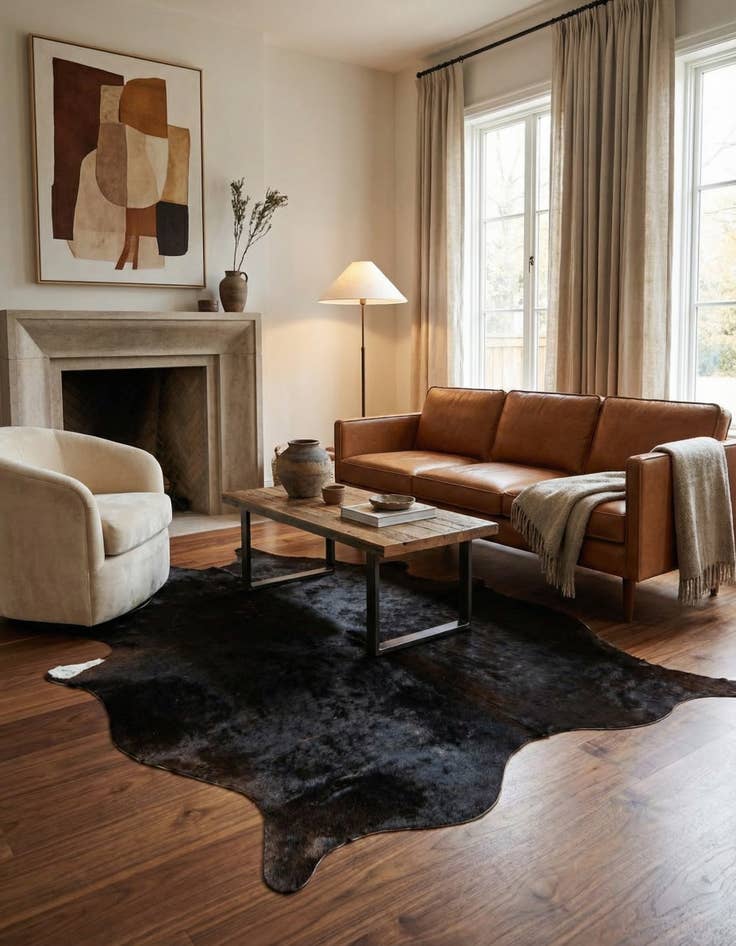 Detail image of 5' 1 x 5' 11 Cowhide Leather Rug