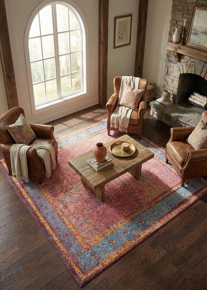 7' 10 x 7' 10 Easy-Clean Traditional Indoor / Outdoor Square Rug