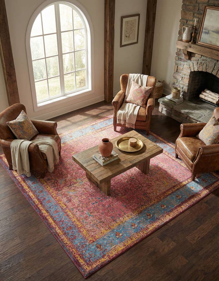 Detail image of  7' 10 x 7' 10  Washable Traditional Indoor / Outdoor Square Rug