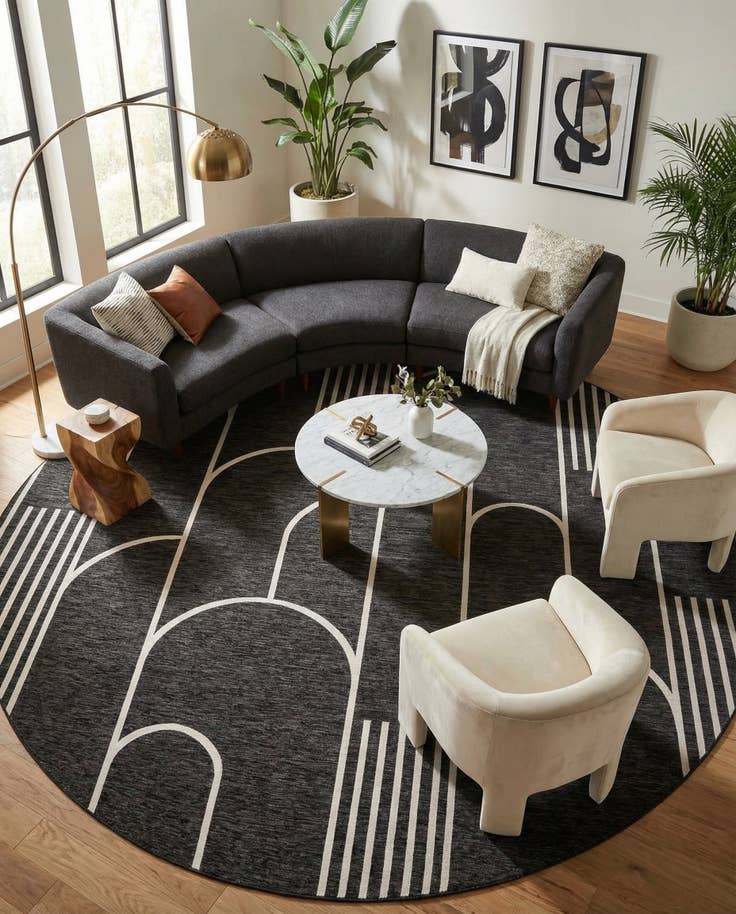 Detail image of 13' x 13' Easy-Clean Modern Indoor / Outdoor Round Rug