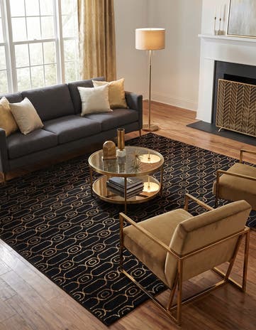 Black and Gold Vogue Geo Square Rug