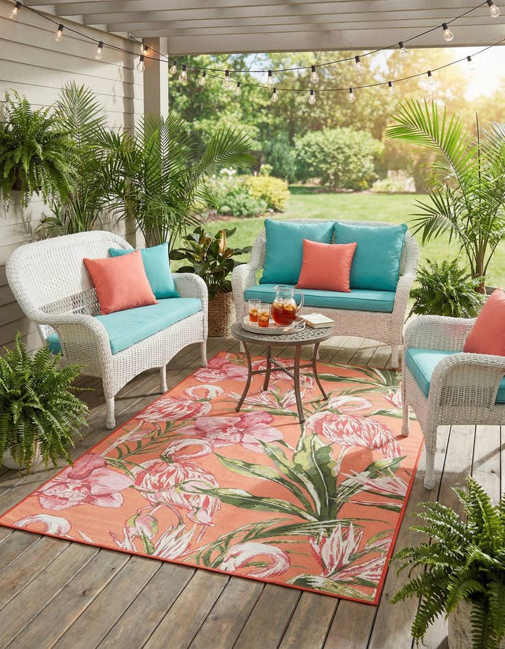 Detail image of 4' x 6'  Washable Botanical Indoor / Outdoor Rug