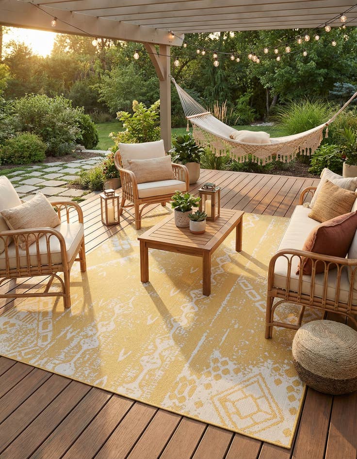 Detail image of 10' x 13'  Washable Bohemian Indoor / Outdoor Rug