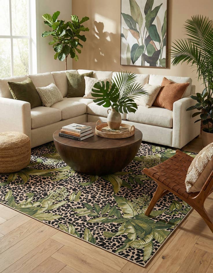 Detail image of  10' x 13'  Washable Botanical Indoor / Outdoor Rug