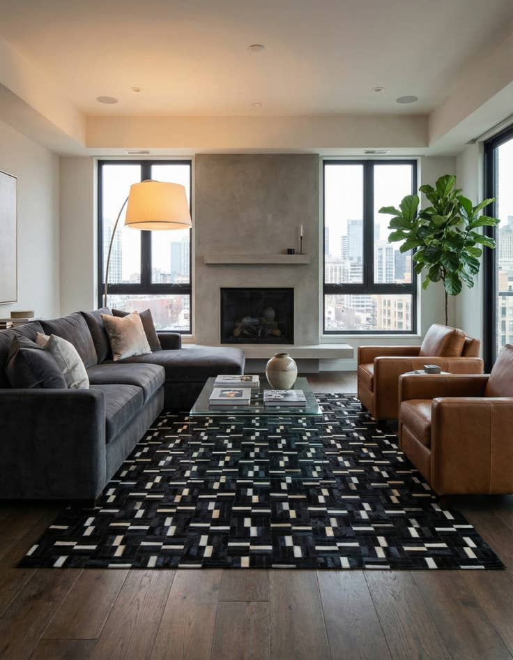 Detail image of 5' 2 x 8' 1 Cowhide Leather Rug