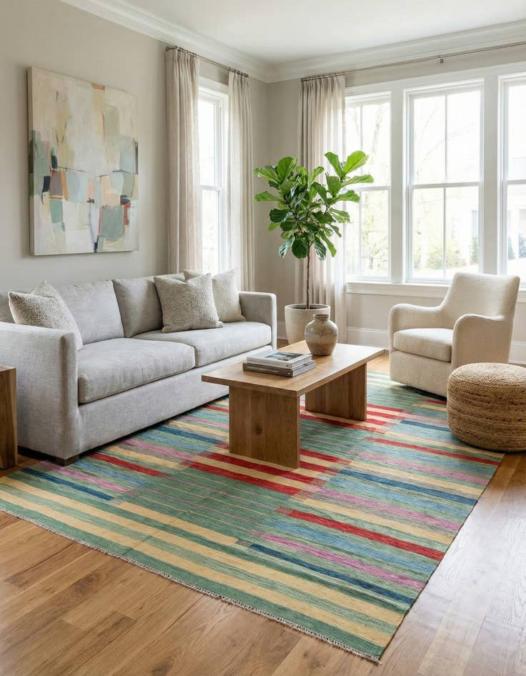 Detail image of 6' 9 x 9' 10 Hand Woven Kilim Modern Wool Rug