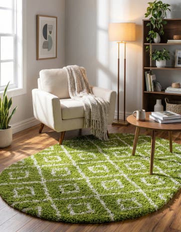 Green Lattice Shag Oval Rug