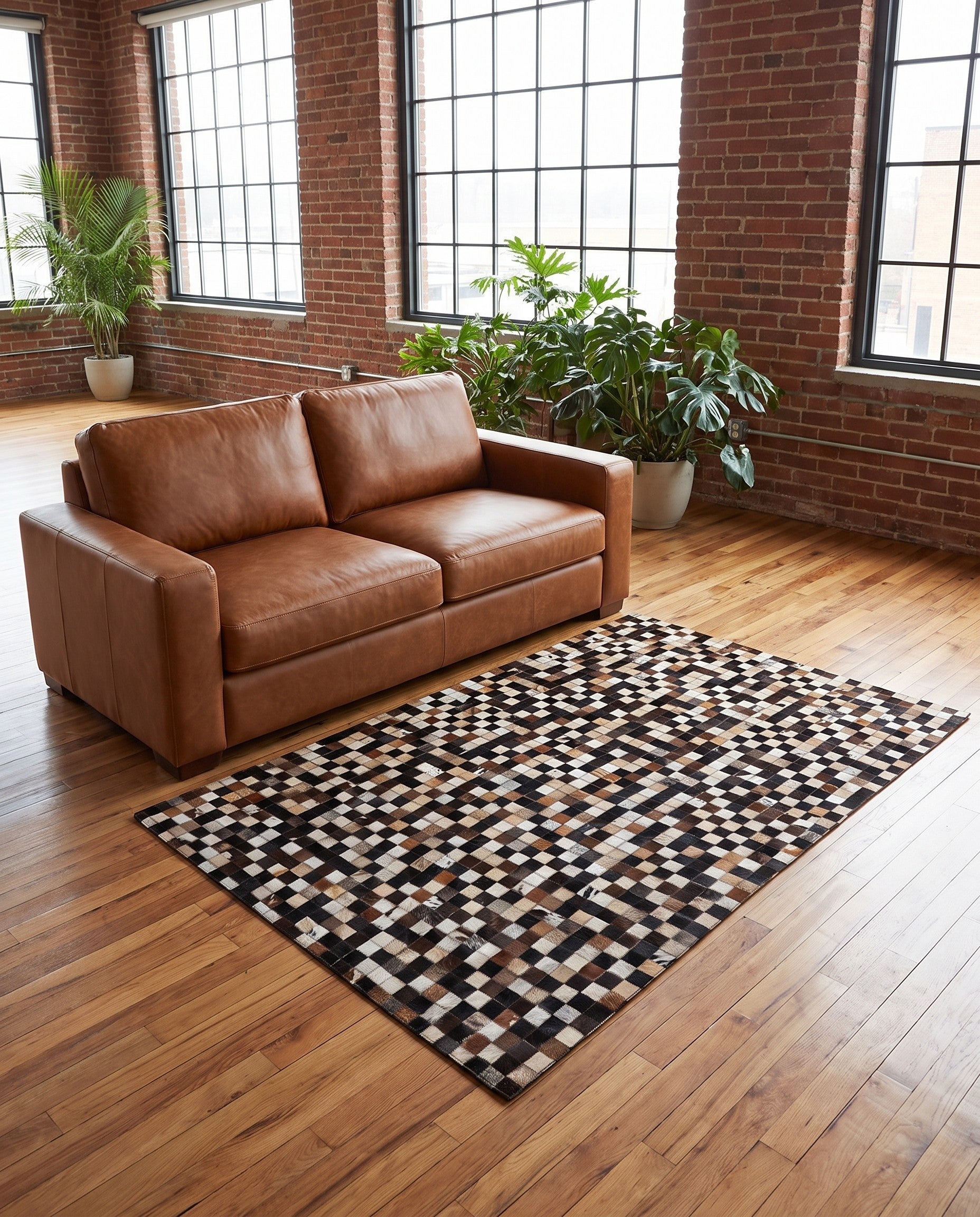 4' x 6' 2 Cowhide Leather Rug