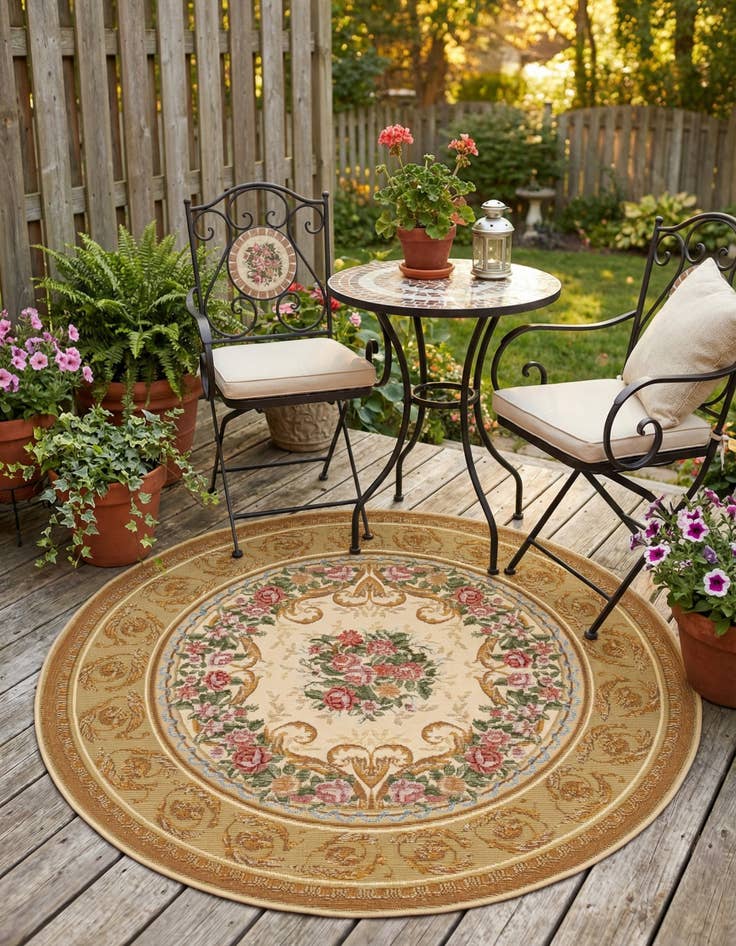 Detail image of 4' x 4' Easy-Clean Traditional Indoor / Outdoor Round Rug