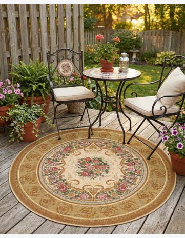 4' x 4' Easy-Clean Traditional Indoor / Outdoor Round Rug