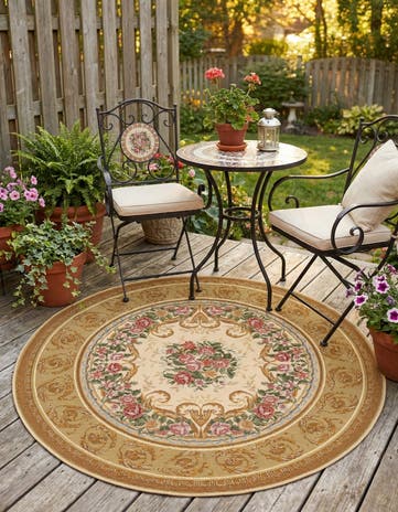4' x 4' Easy-Clean Traditional Indoor / Outdoor Round Rug