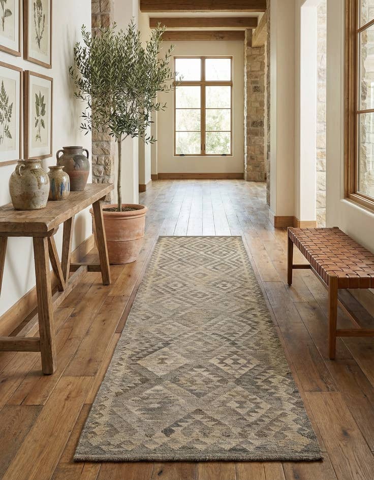 Detail image of  2' 9 x 10' 2  Hand Woven Kilim Maymana Wool Runner Rug