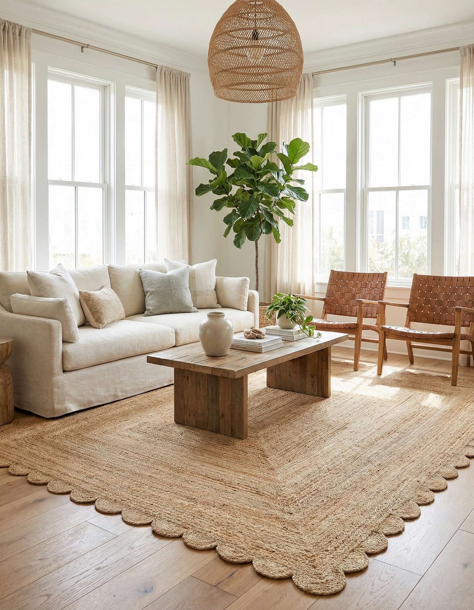 9' x 12' Hand Woven Scallop Braided Jute Rug