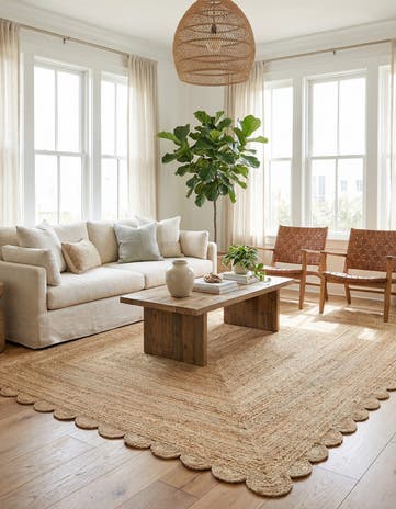 9' x 12' Hand Woven Scallop Braided Jute Rug