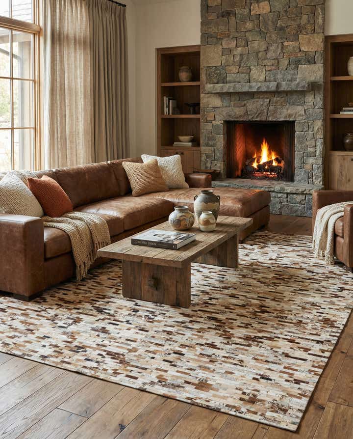 8' 1 x 10' Cowhide Leather Rug