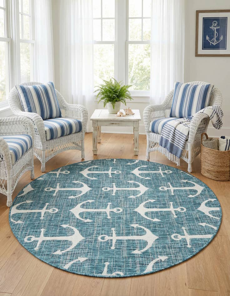 Detail image of  5' 3 x 5' 3  Washable Coastal Indoor / Outdoor Round Rug
