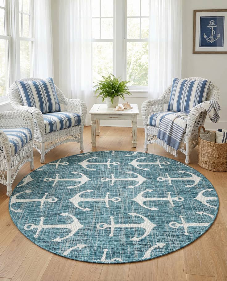 Detail image of 5' 3 x 5' 3 Easy-Clean Coastal Indoor / Outdoor Round Rug