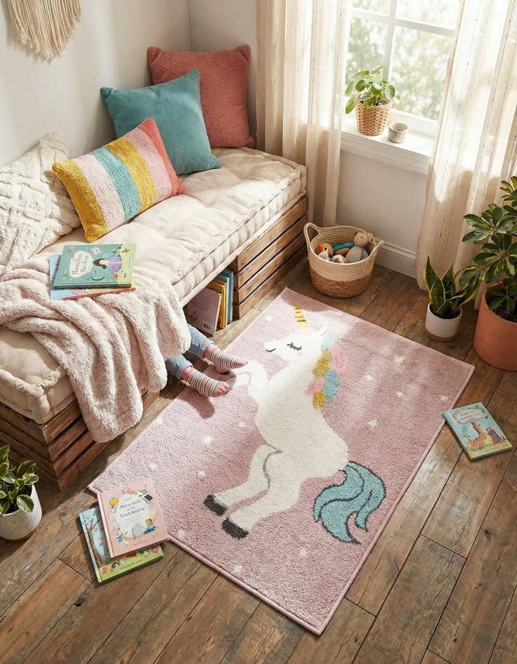 Detail image of  2' 2 x 2' 11 Unicorn Whimsy Kids Rug