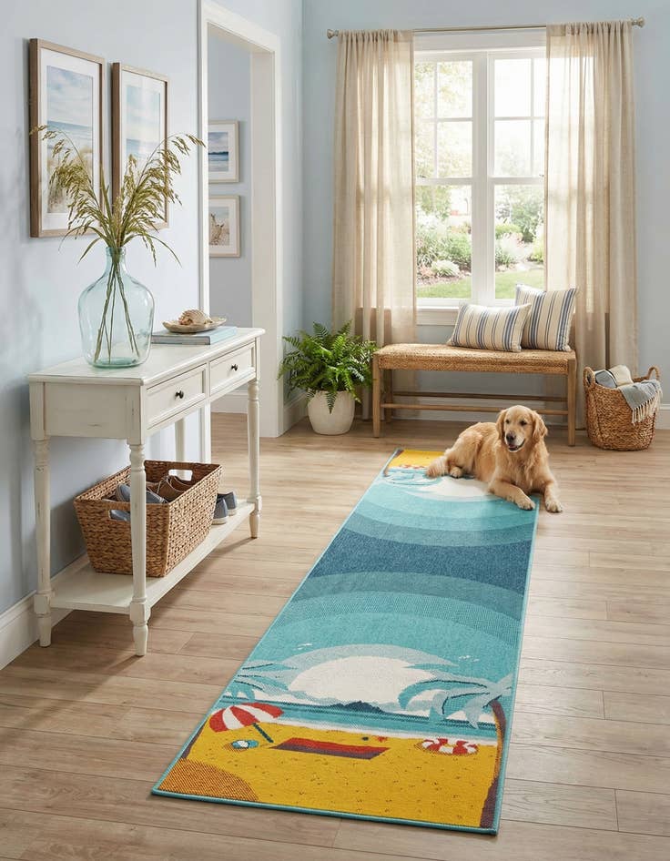 Detail image of 2' 7 x 12'  Washable Coastal Indoor / Outdoor Runner Rug