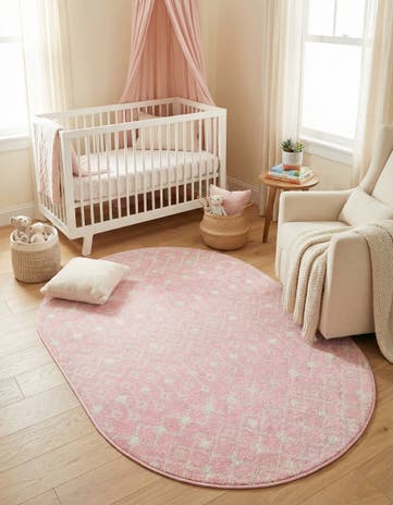 Pink Moroccan Trellis Oval Rug