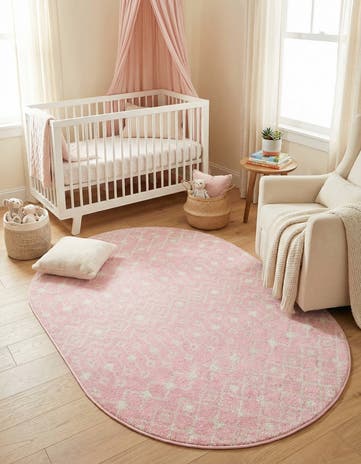 Pink Moroccan Trellis Oval Rug