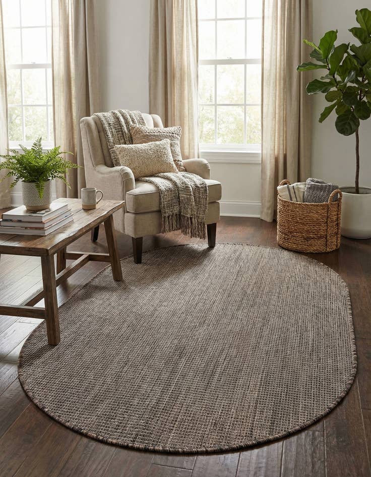 Detail image of 3' 1 x 5' 3  Washable Solid Indoor / Outdoor Oval Rug