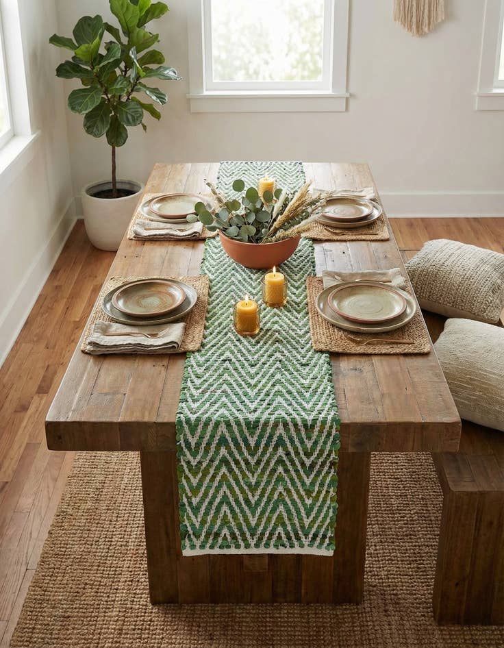 Detail image of  1' 2 x 6' 1  Hand Woven Chindi Chevron Table Runner Rug