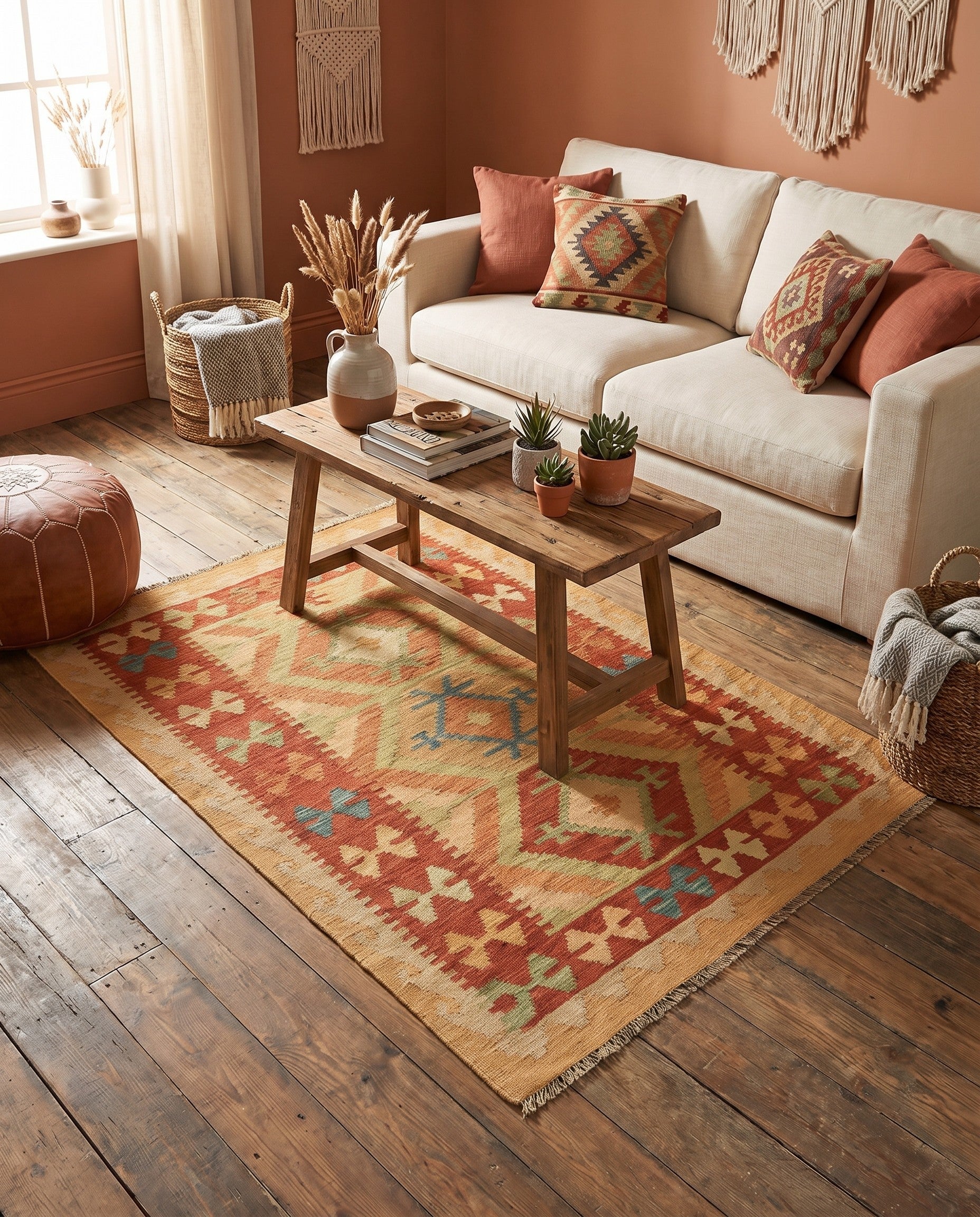 3' 2 x 5' Hand Woven Kilim Waziri Wool Rug