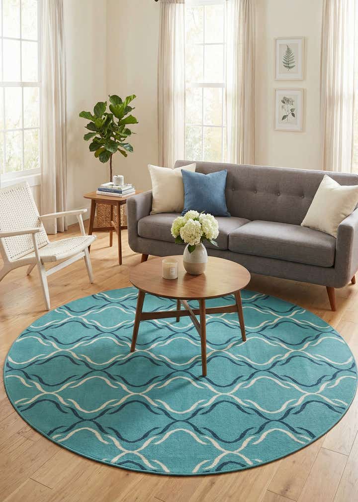 7' x 7' Easy-Clean Trellis Indoor / Outdoor Round Rug