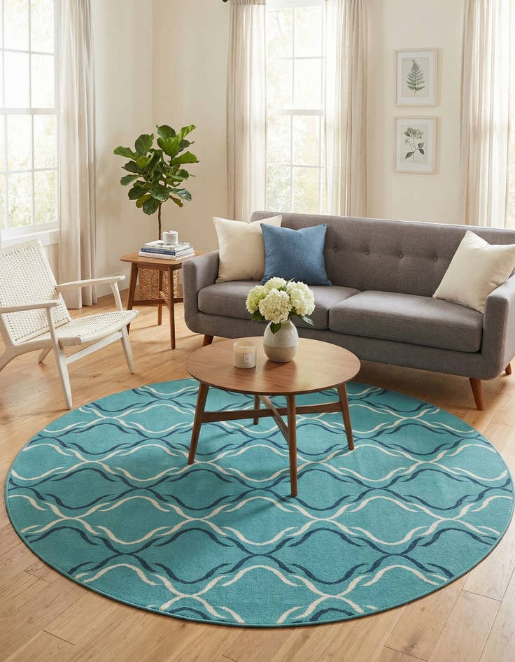 Detail image of 7' x 7' Easy-Clean Trellis Indoor / Outdoor Round Rug