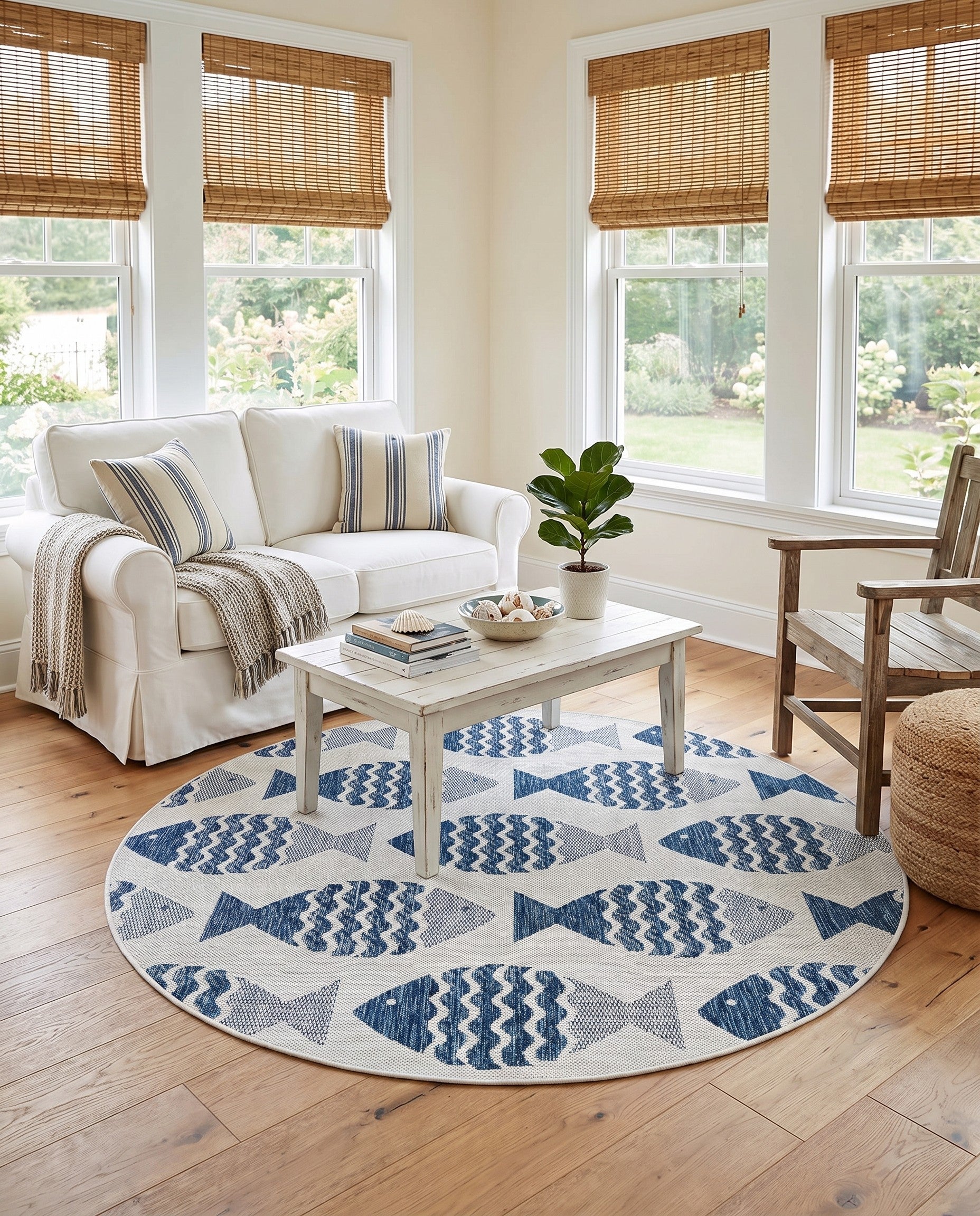 5' 3 x 5' 3 Easy-Clean Coastal Indoor / Outdoor Round Rug