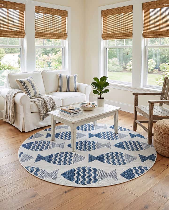 5' 3 x 5' 3 Easy-Clean Coastal Indoor / Outdoor Round Rug