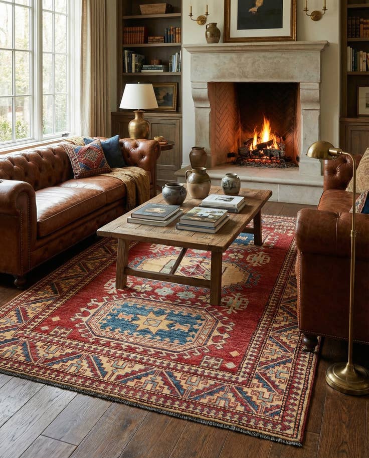 Detail image of 4' 5 x 6' 10 Hand Knotted Kazak Wool Rug