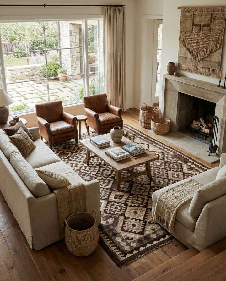 6' 7 x 8' 11 Hand Woven Kilim Maymana Wool Rug