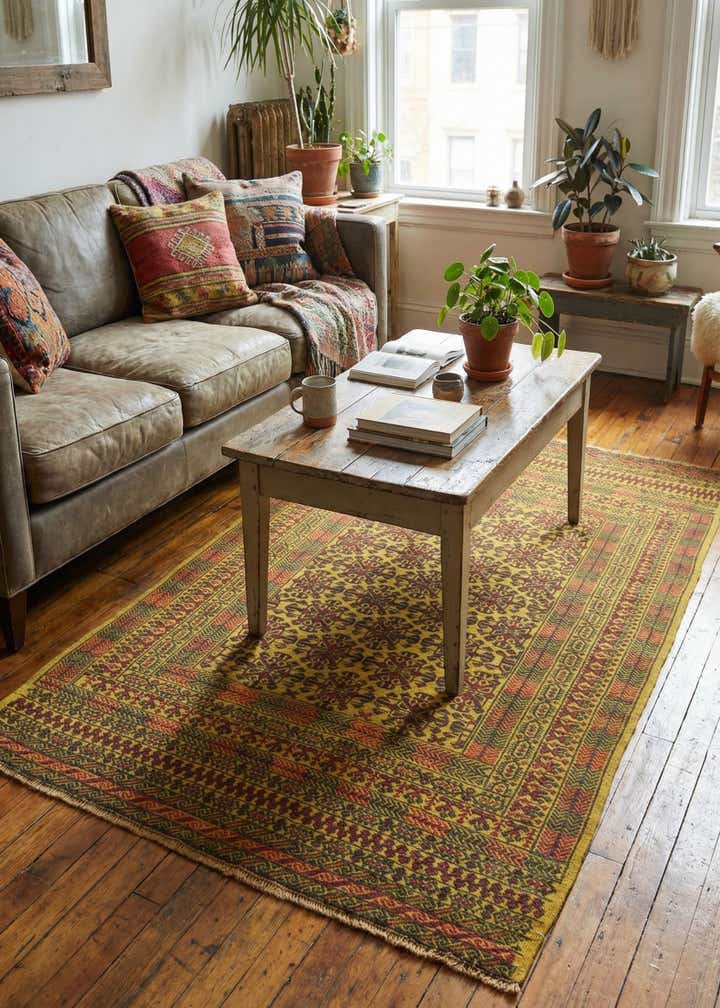 4' x 6' 3 Hand Woven Kilim Afghan Wool Rug