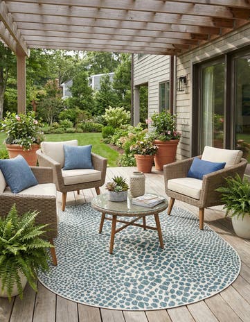 Teal Easy-Clean Jill Zarin Cape Town Indoor / Outdoor Oval Rug