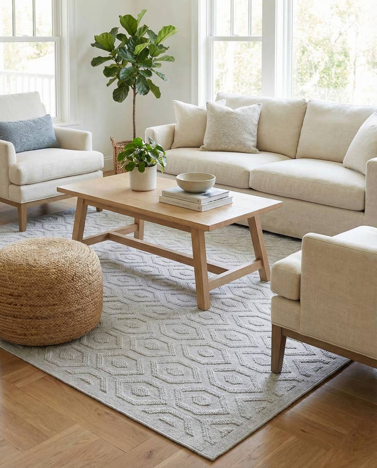 Detail image of 9' x 12' Easy-Clean Trellis Textured Indoor / Outdoor Rug
