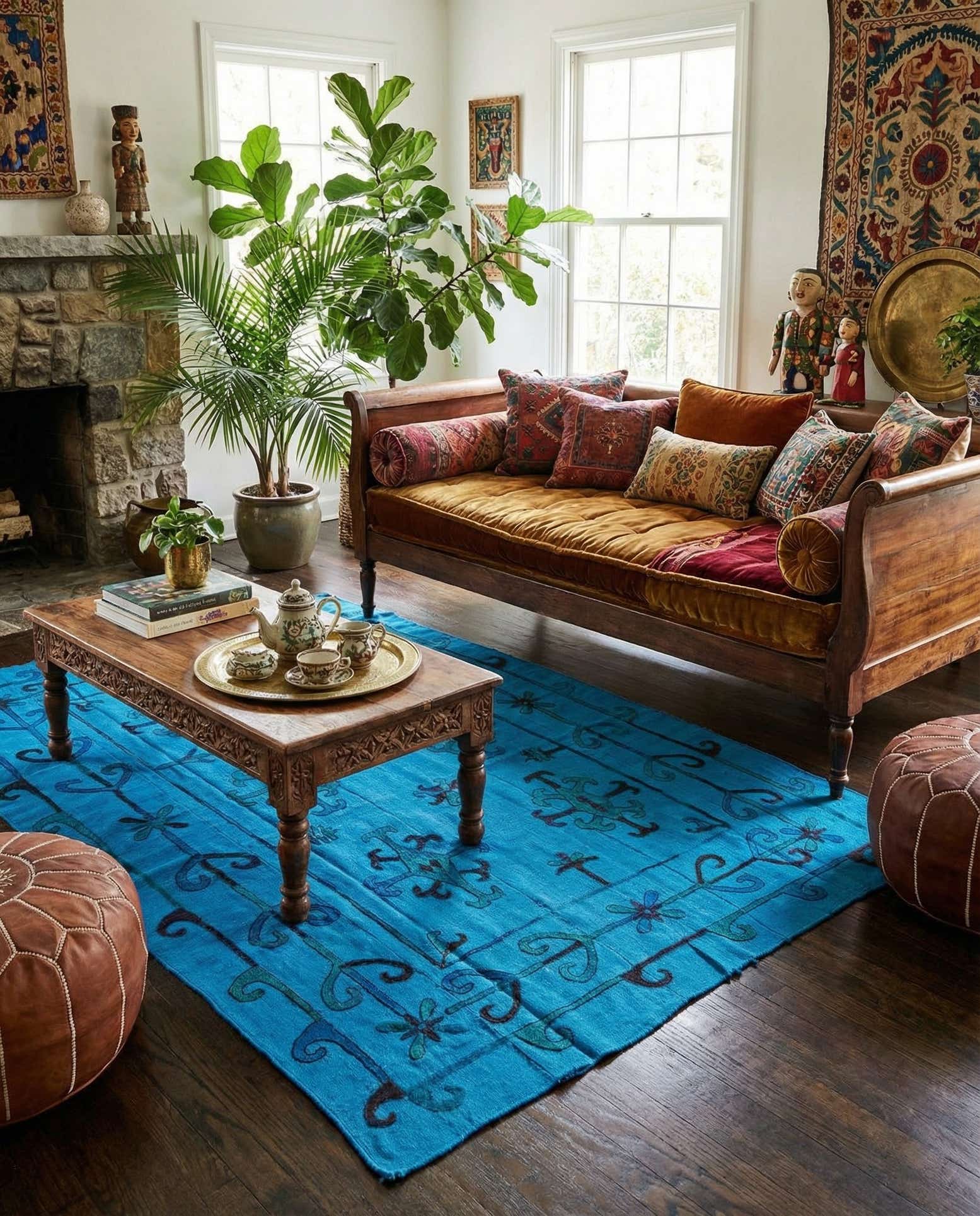 5' 6 x 7' 7 Hand Woven Kilim Suzani Wool Rug