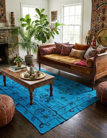 5' 6 x 7' 7 Hand Woven Kilim Suzani Wool Rug