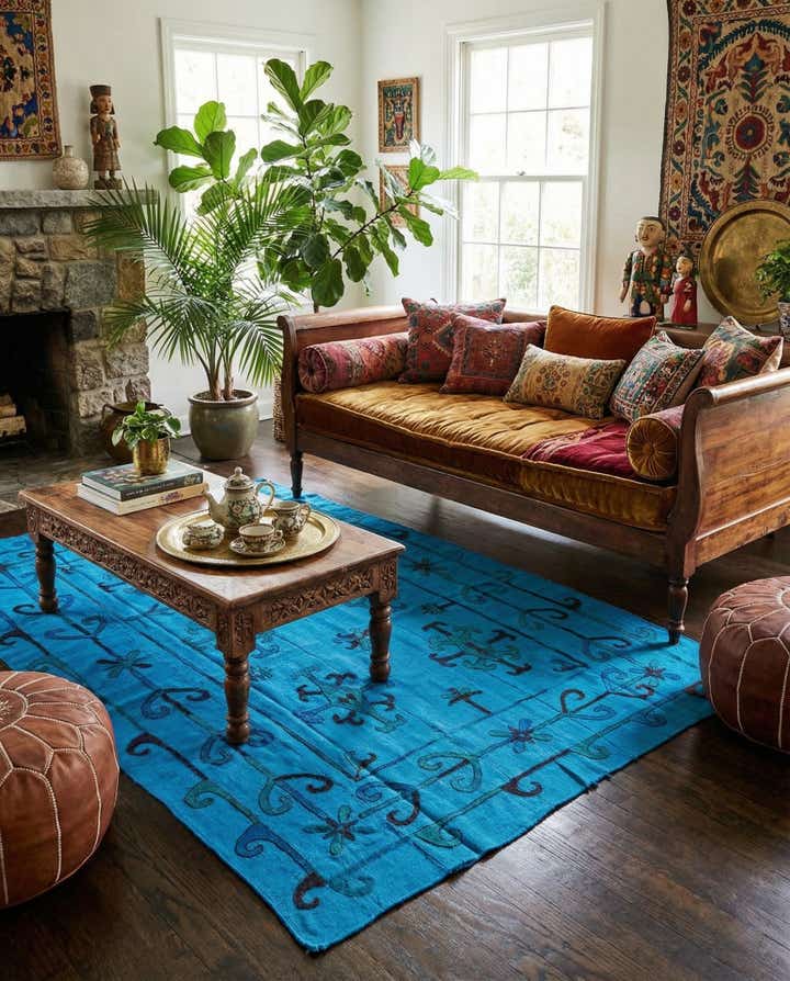 5' 6 x 7' 7 Hand Woven Kilim Suzani Wool Rug