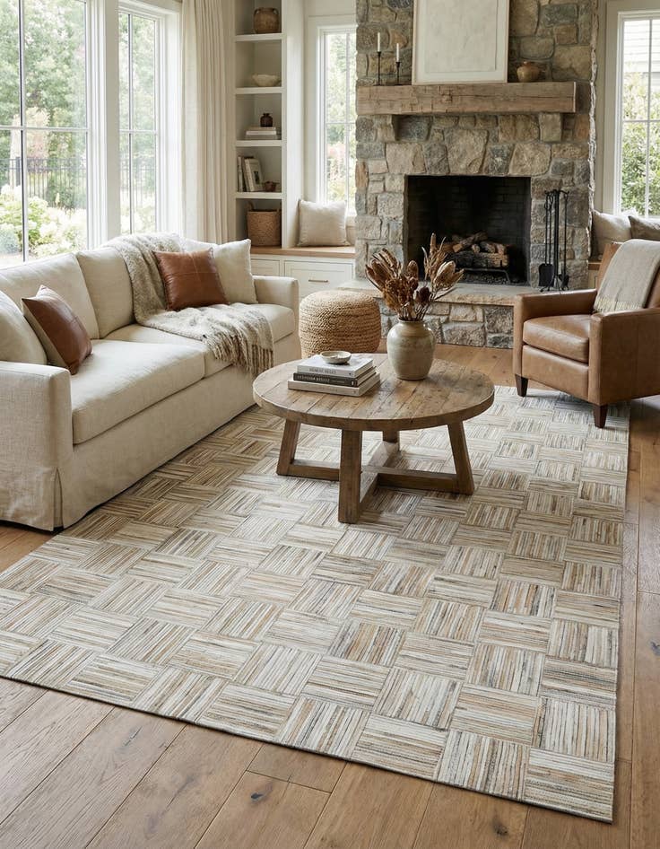 Detail image of 4' 10 x 7' 6 Cowhide Leather Rug