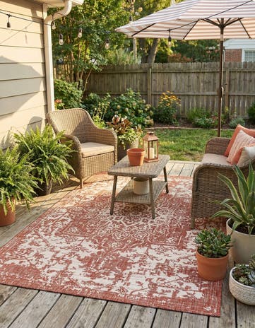 Rust Red Easy-Clean Jill Zarin Dubai Indoor / Outdoor Rug
