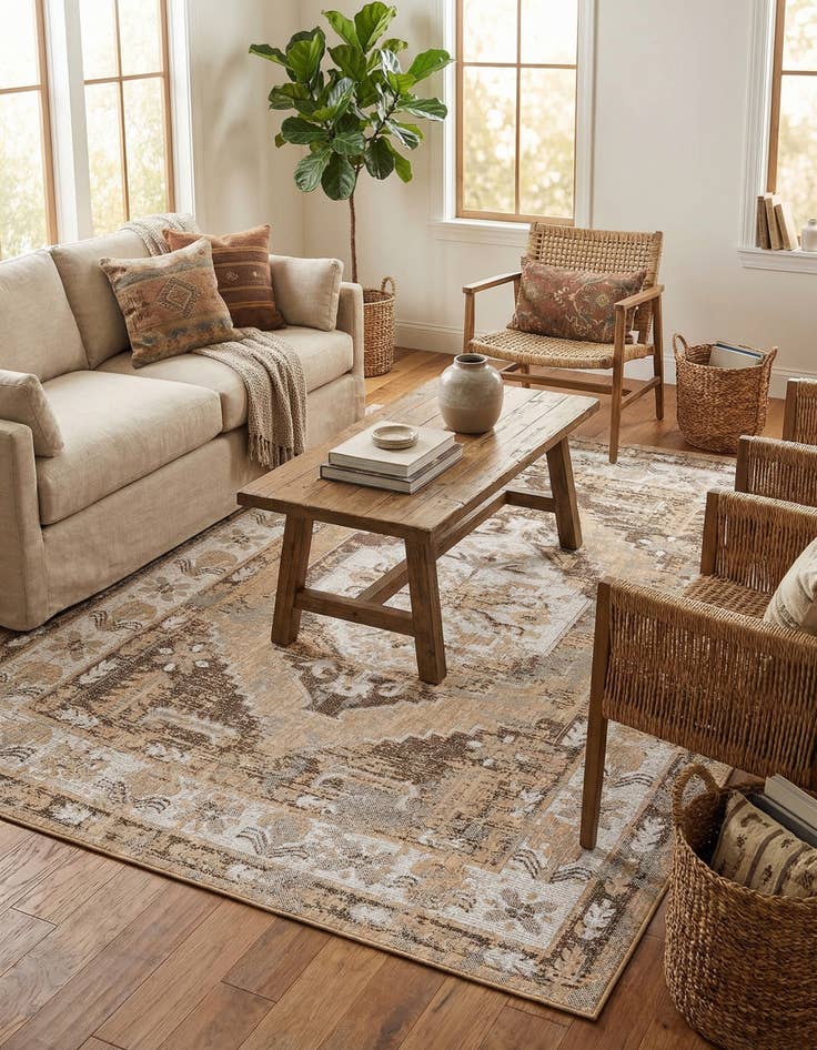 Detail image of 6' x 9'  Washable Traditional Indoor / Outdoor Rug