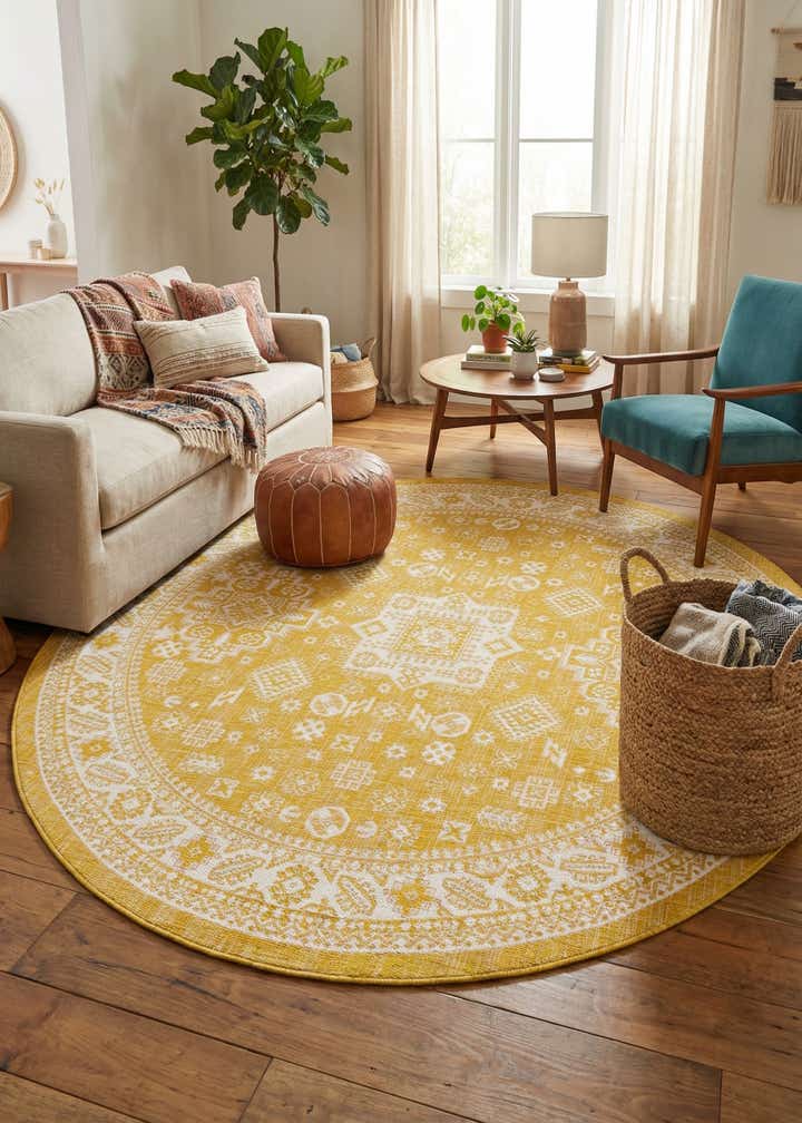 10' x 10' Easy-Clean Aztec Indoor / Outdoor Round Rug