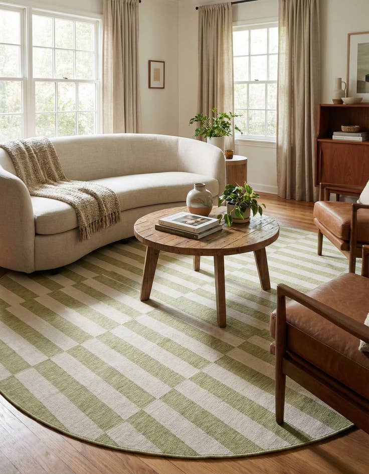 Detail image of 13' x 13'  Washable Striped Indoor / Outdoor Round Rug