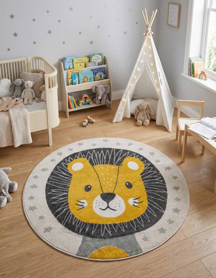 Detail image of 5' 3 x 5' 3 Lion Whimsy Kids Round Rug