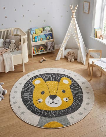 5' 3 x 5' 3 Lion Whimsy Kids Round Rug