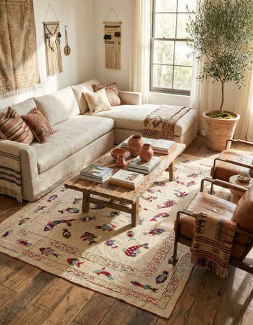 5' 8 x 7' 8 Hand Woven Kilim Suzani Wool Rug
